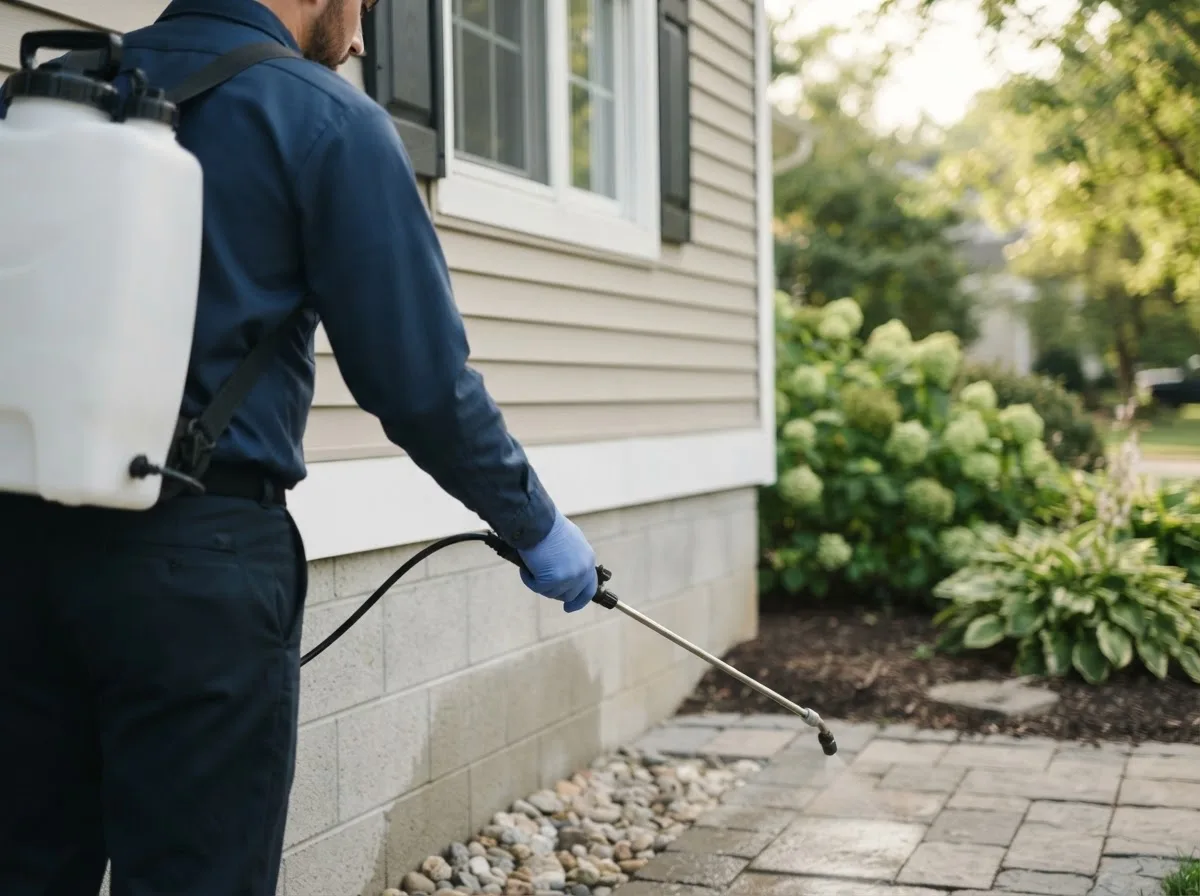 Pest control technician inspecting a home in Royal, IL